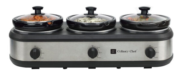 3x 2.5QT TRIPLE SLOW COOKER-STAINLESS STEEL